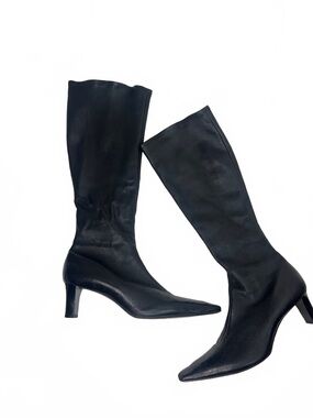 Walter Steiger Vintage 90’s Tall Black Leather Pointed-Toe Knee-High Boots